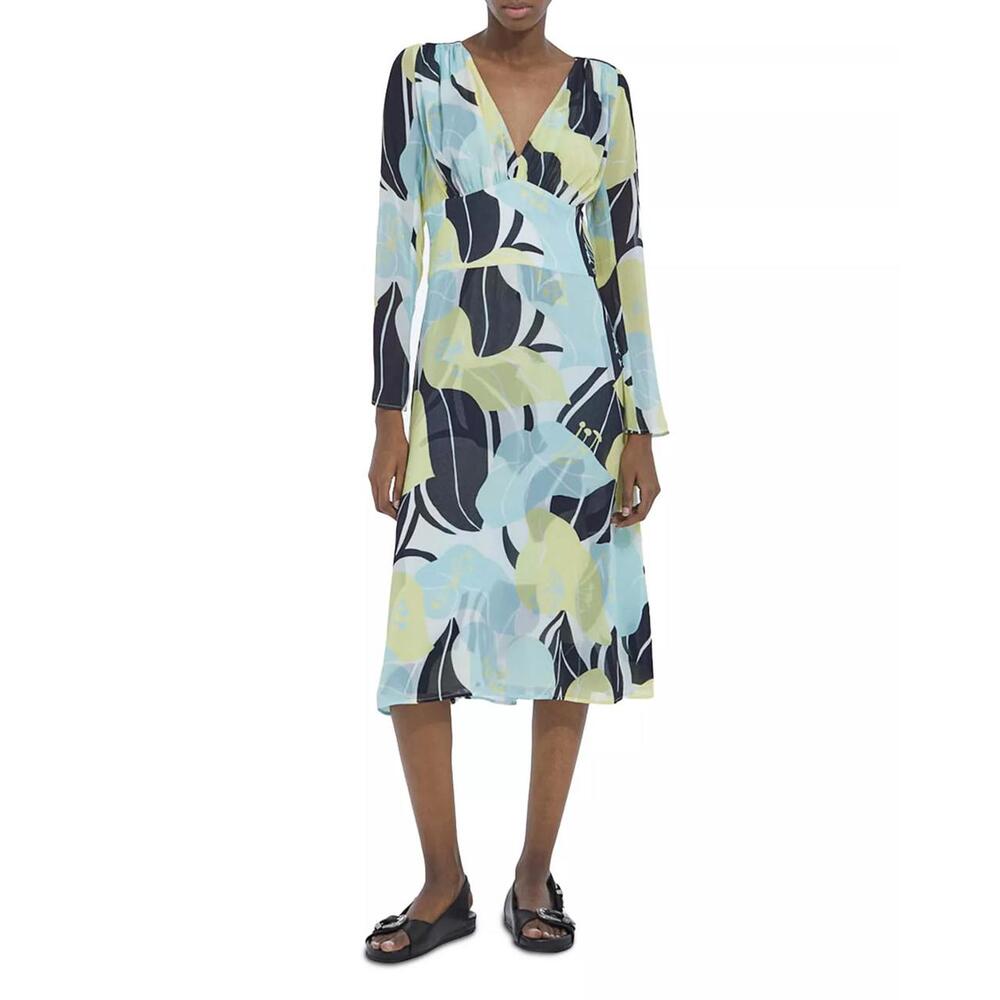 The Kooples Hibiscus Silk Midi Dress Size 1 (US S) Green Floral NWT - Picture 1 of 10